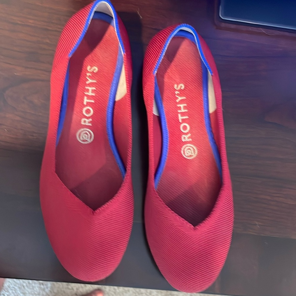 Rothy Flat in Red. Some wear.